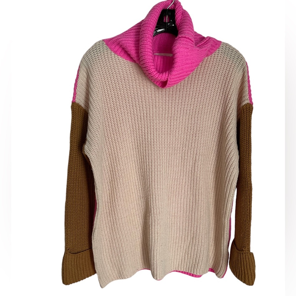 DREAMERS COLOUR BLOCK CHUNKY KNIT COWL NECK SWEATER